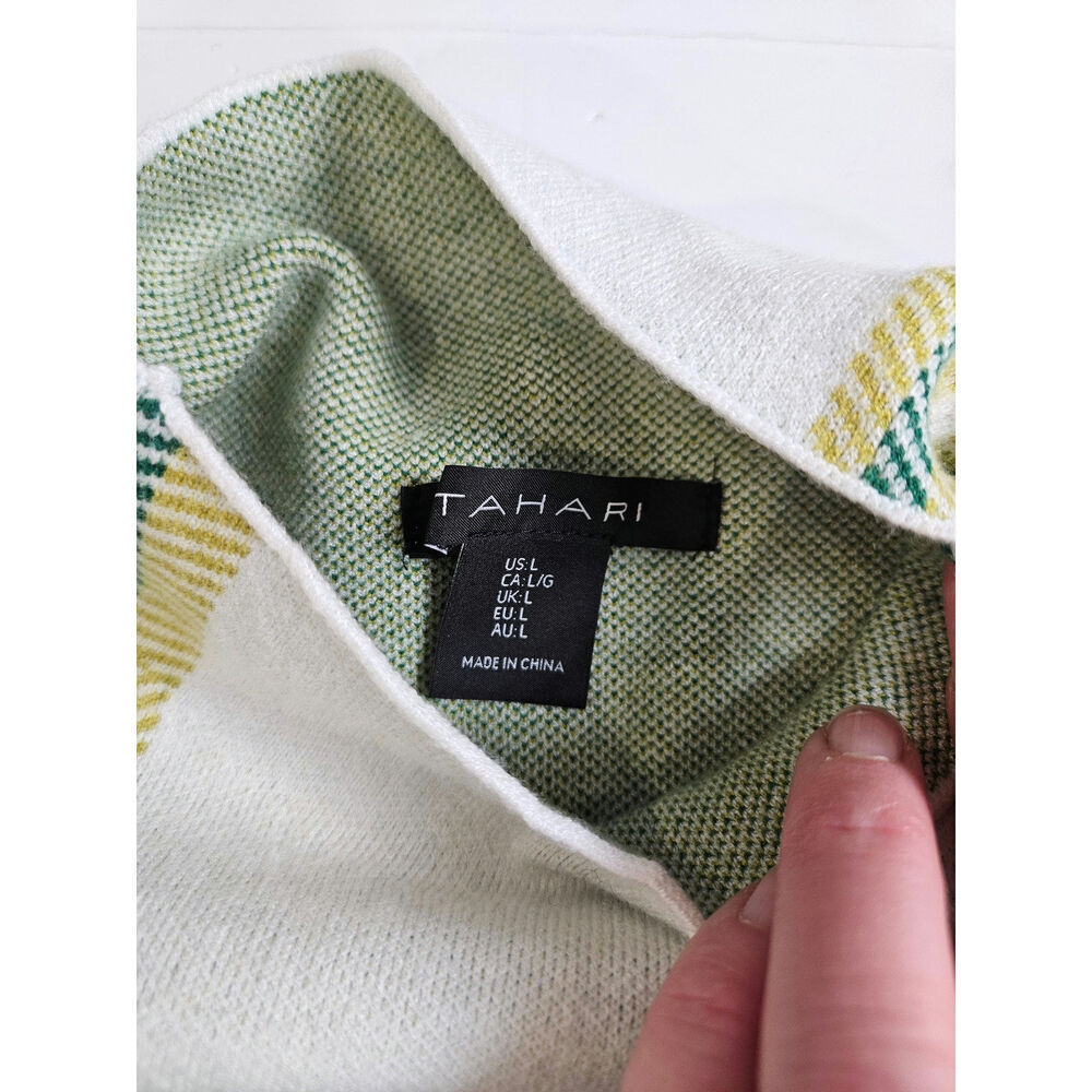Tahari Large Womens Mock Neck Plaid Sweater Green Yellow Soft - Picture 6 of 6